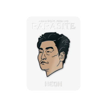 Enamel Lapel Pin with a stylized portrait of a character from 'Parasite' on a white background Mr. Kim